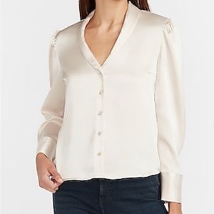 Express Satin Button Front Shirt in Cloud Dream